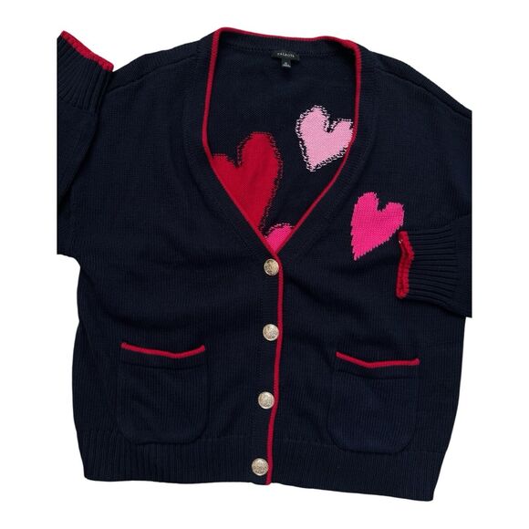 Talbots Cardigan Women's XL Navy Blue Pink Hearts Gold Buttons Valentines Day - Picture 5 of 5